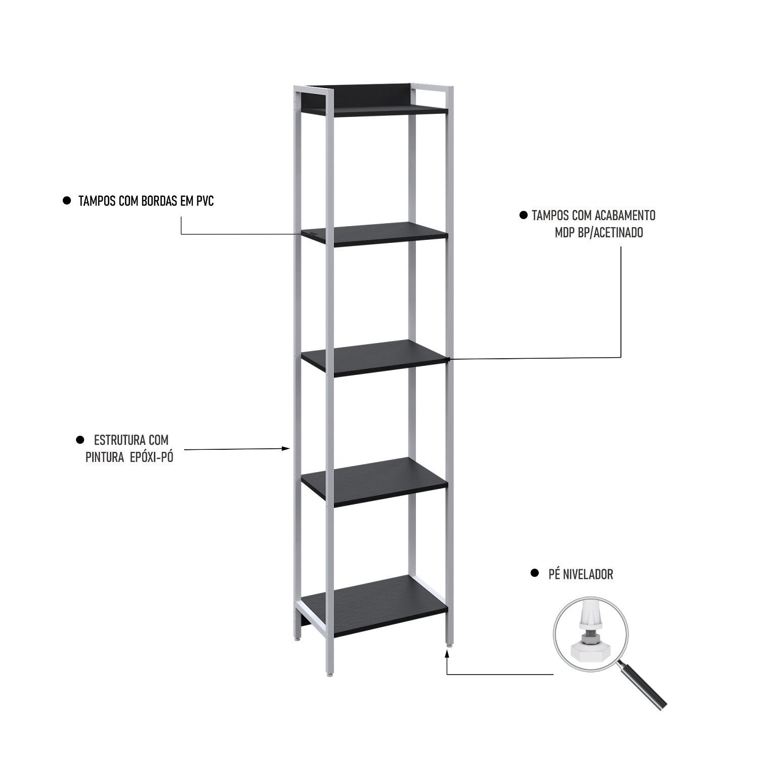 Estante para Livros Industrial Aço Multiuso 5 Prateleiras 187cmx45cm Active Yescasa - 5