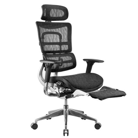 Cadeira Ergonômica Presidente Tecido Mash Estrutura Alumínio com Suporte de Pernas - Ergohaus