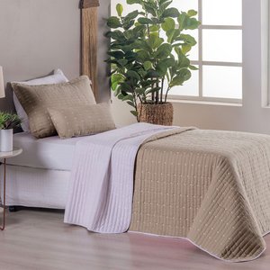 Kit Cobre Leito Solteiro Bordado Urbany Hipercal 400 Fios Cáqui