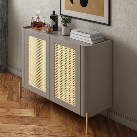 Buffet Bend 99 cm Porta Sextavada Incolar Grigio com Pé Dourado