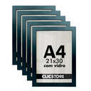 Ver imagem 1 de Kit 05 Molduras A4 21x30cm com Vidro e Fundo para Quadros Diplomas Retratos Cor:preto