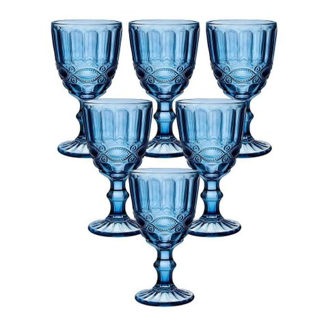 Conjunto de Taças de Vidro 360ml 6 Peças Madrid Azul – Casambiente