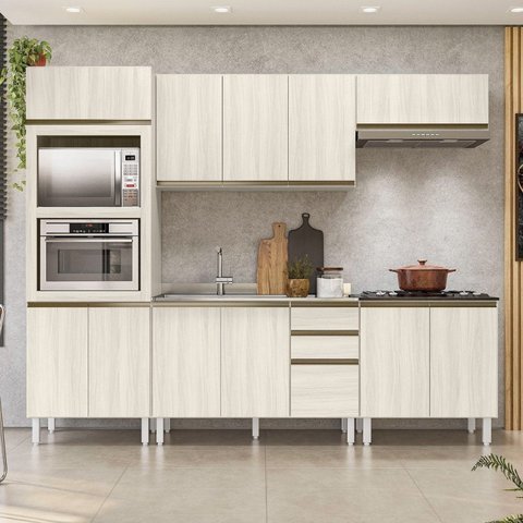 Cozinha Completa Modulada Torre Quente 5 Peças 100% MDF Angela Branco/Bianco Tok