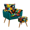 Ver imagem 1 de Poltrona Beta com Puff Solar Suede Estampado Colorido com Azul Turquesa Aradecor