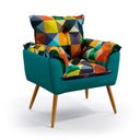 Ver imagem 2 de Poltrona Beta com Puff Solar Suede Estampado Colorido com Azul Turquesa Aradecor