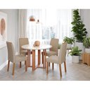 Ver imagem 1 de Sala de Jantar Flora Redonda com Vidro com 4 Cadeiras Clarice Wood Marrom/Cinamomo/Off White/Mad/Beg