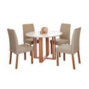 Ver imagem 2 de Sala de Jantar Flora Redonda com Vidro com 4 Cadeiras Clarice Wood Marrom/Cinamomo/Off White/Mad/Beg