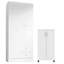 Ver imagem 1 de Guarda Roupa Solteiro Versa 3 Portas Branco Rosa Flex Fosco com Armário Multiuso Brisa Branco Fosco