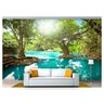 Papel De Parede Lago Azul Floresta Árvore 3D Nlk135 - 1
