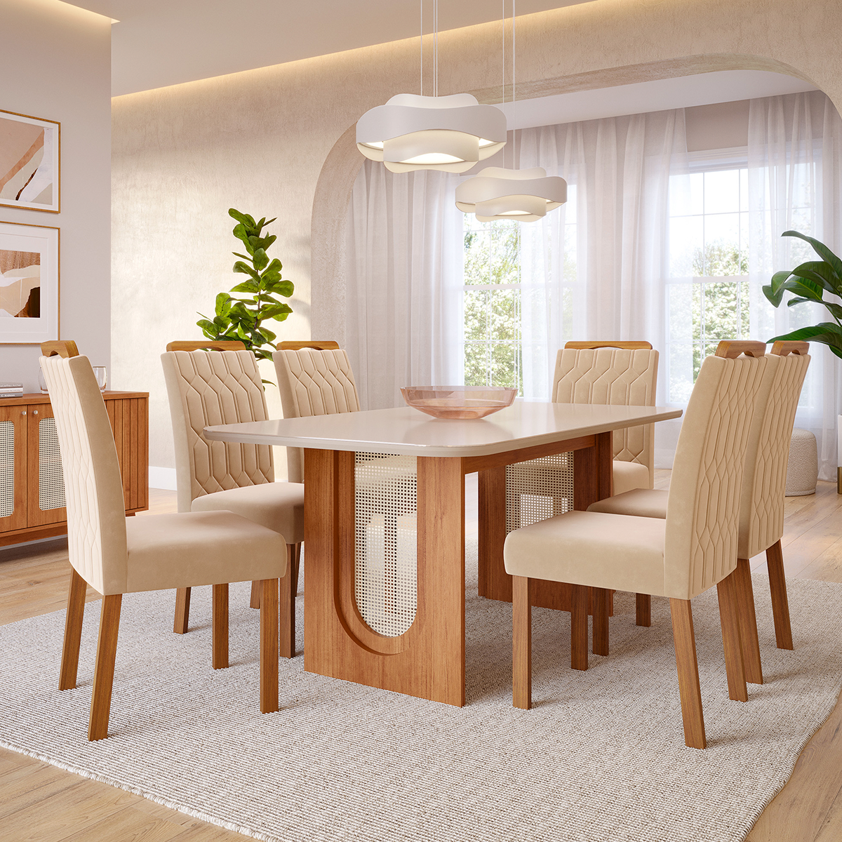 Conjunto Sala de Jantar 6 Lugares com Mesa Oval Valentina e 6