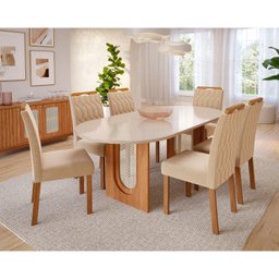 Conjunto Sala de Jantar Mesa Valentina Oval MDF 6 Cadeiras Madeira Maciça - 2