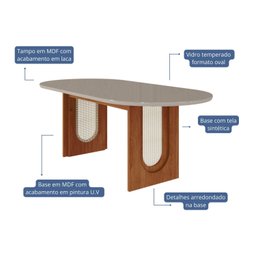 Conjunto Sala de Jantar Mesa Valentina Oval MDF 6 Cadeiras Madeira Maciça - 6