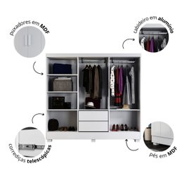 Guarda-roupa Compacto Armário de Quarto Solteiro 6 Portas e 2 Gavetas em Mdf:branco - 4
