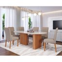 Ver imagem 1 de Conjunto Sala de Jantar 6 Lugares Oval Tampo de Vidro/MDF Ester Cadeiras Fernanda Wood Marrom/Cinamo