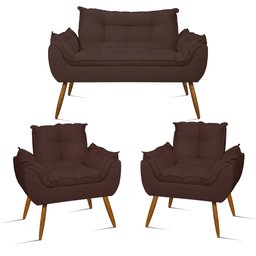 Kit Sofá Opala + 2 Poltronas Opala Sala de Estar Cor:marrom - 1