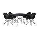Ver imagem 1 de Mesa Sala de Jantar Eames Eiffel Redonda 90cm Preta com 4 Poltronas Pretas Ferro Preto