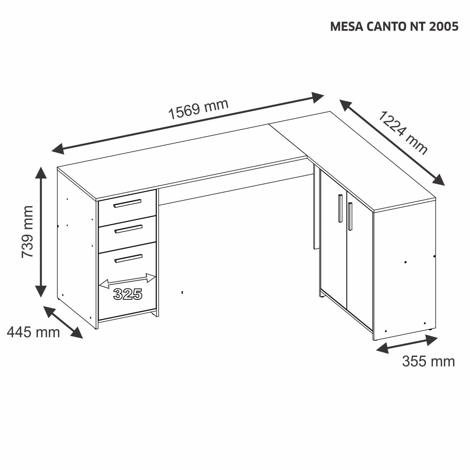 Mesa de Escritório em L 2 Gavetas 3 Portas Office Nt 2005 - 3