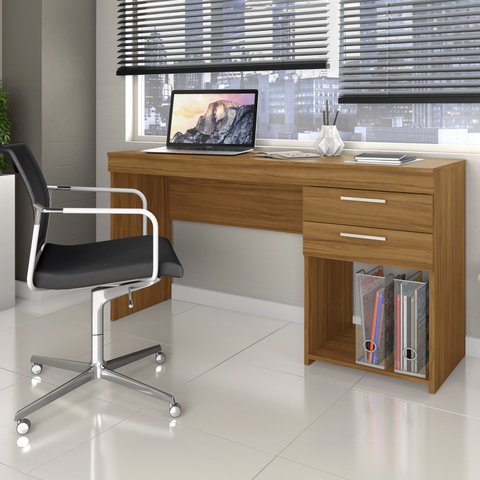 Escrivaninha Mesa Escritório Office 2 Gavetas 121cm Freijo Trend