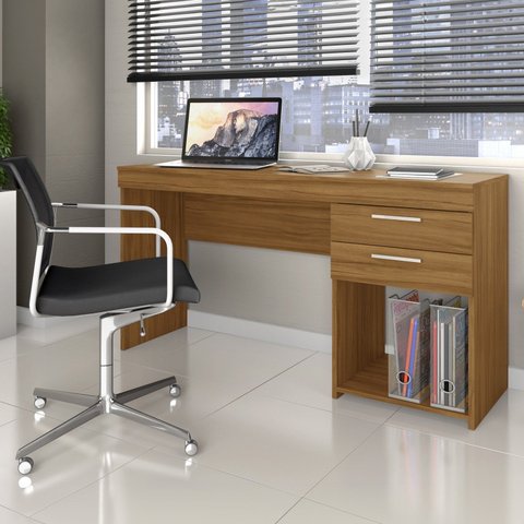 Escrivaninha Mesa Escritório Office 2 Gavetas 121cm Freijo Trend Marrom