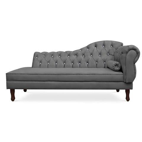 Recamier Divã Juliana 140cm com Strass - Esquerda Suede: Cinza