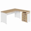 Ver imagem 7 de Mesa em L Escritório Gaveteiro 4 Gavetas 150cm Macadâmia com Branco F5 Office