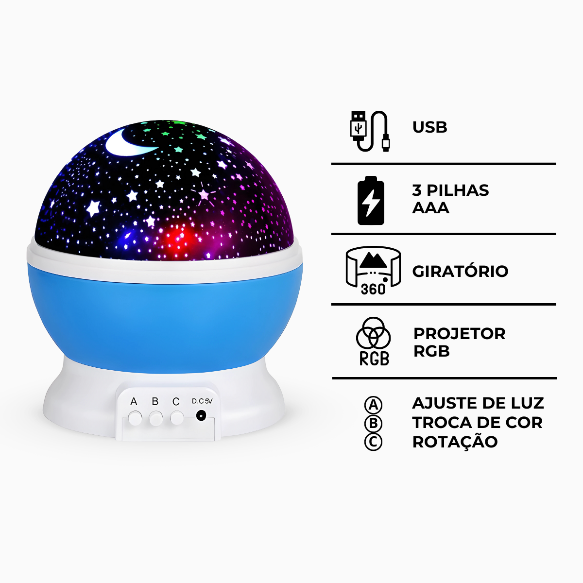 Luminária Projetor Estrelas 360º Abajur Star Master - Azul - 9