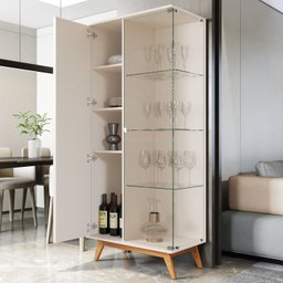 Cristaleira com Lateral e Porta Ripada Jb Açaí Vidro Temp 4mm e Pés e Travessas em Madeira Maciça - 6
