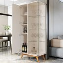 Ver imagem 6 de Cristaleira com Lateral e Porta Ripada Jb Açaí Vidro Temp 4mm e Pés e Travessas em Madeira Maciça