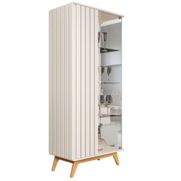 Cristaleira com Lateral e Porta Ripada Jb Açaí Vidro Temp 4mm e Pés e Travessas em Madeira Maciça - 4