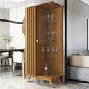 Ver imagem 1 de Cristaleira com Lateral e Porta Ripada Jb Açaí Vidro Temp 4mm e Pés e Travessas em Madeira Maciça