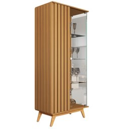 Cristaleira com Lateral e Porta Ripada Jb Açaí Vidro Temp 4mm e Pés e Travessas em Madeira Maciça - 4