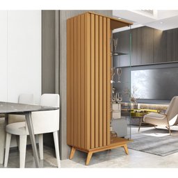 Cristaleira com Lateral e Porta Ripada Jb Açaí Vidro Temp 4mm e Pés e Travessas em Madeira Maciça - 3