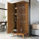 Ver imagem 6 de Cristaleira Ripada com Vidro Temperado e Pés em Madeira Maciça 100% MDF 180CMX80CM Açaí Bege