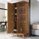 Ver imagem 6 de Cristaleira com Lateral e Porta Ripada Jb Açaí Vidro Temp 4mm e Pés e Travessas em Madeira Maciça