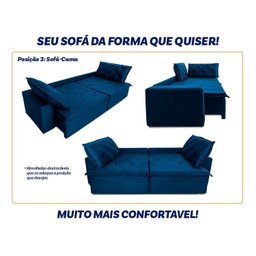 Sofá Cama Retrátil Reclinável 3,00m Bangkok Suede Velut Azul Marinho Molas no Assento - King - 6