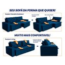 Ver imagem 5 de Sofá Cama Retrátil Reclinável 3,00m Bangkok Suede Velut Azul Marinho Molas no Assento - King