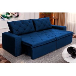 Sofá Cama Retrátil Reclinável 3,00m Bangkok Suede Velut Azul Marinho Molas no Assento - King - 2