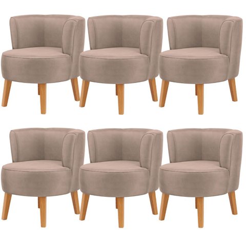Kit 6 Poltronas Estofadas para Recepção de Escritório Ergonômica Tecido Veludo Macia Pés de Madeira