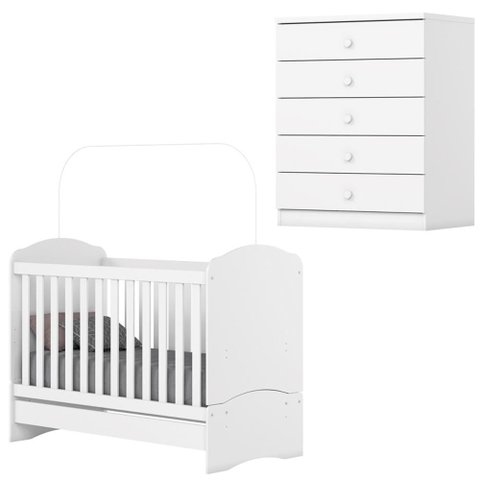 Berco Mini Cama e Comoda 5 Gavetas Bala de Menta Branco Henn