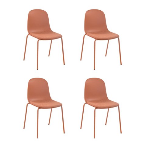 Kit com 4 Cadeiras Bilbao Assento em Polipropileno c/ Almofada e Base Aço c/ Pintura Epóxi-Terracota