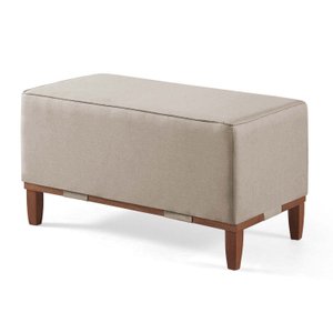 Puff Decorativo Retangular 80cm Rodapé Madeira Oxford - Linho Bege