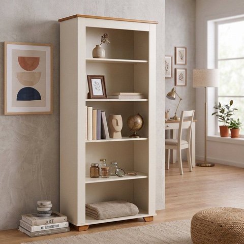 Estante Multiuso Livros Pés em Madeira Maciça 78CMX178,2cm Ananda CabeCasa MadeiraOriginals Branco