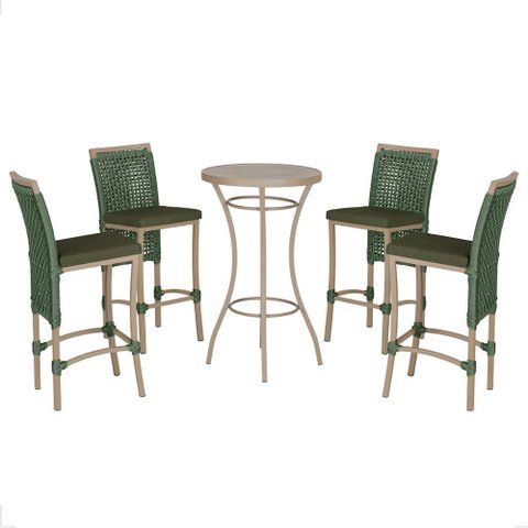 Mesa Bistro e 4 Banquetas Roma Fendi Corda Náutica 13 Trama Original