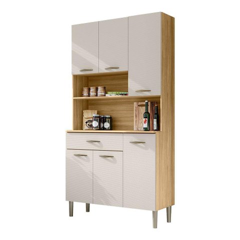 Armário de Cozinha Compacta 6 Portas e 1 Gaveta 90cm Baco Freijó-soft - Pallazio