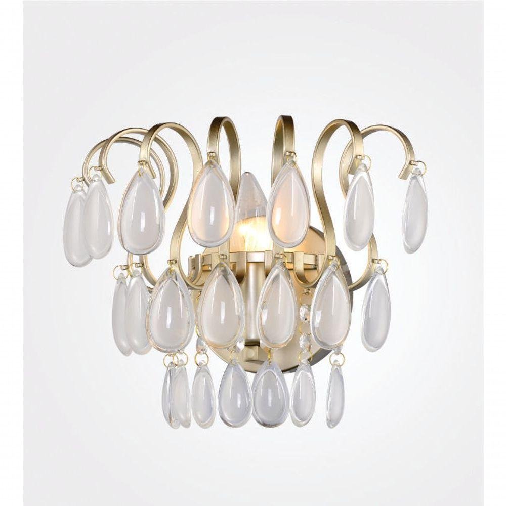 Arandela Kroon Metal Ouro Italiano Com Cristais Branco Fosco - 1