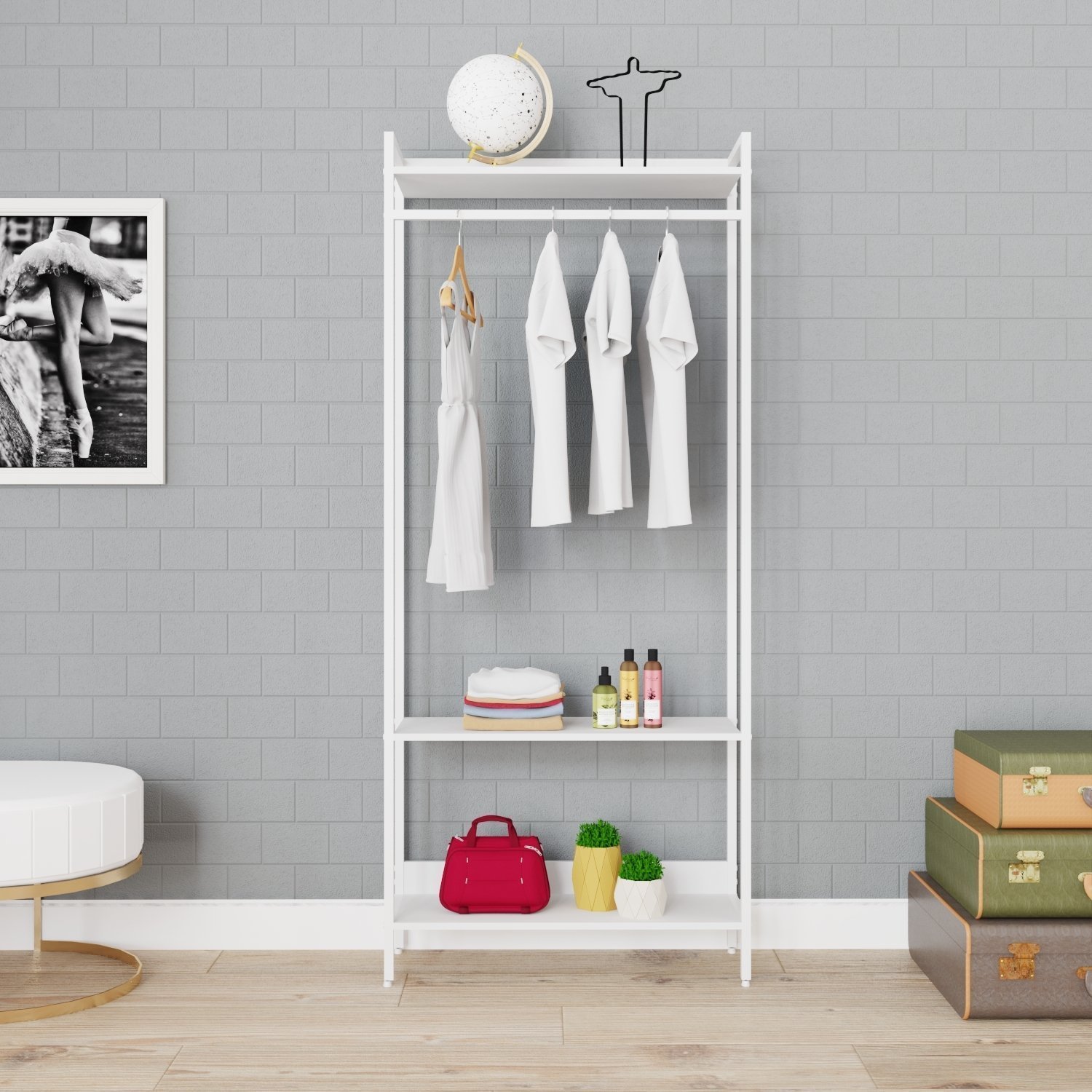 report armario卒服　XS Estante Closet Arara 187x80cm 3 Prateleiras Active Yescasa
