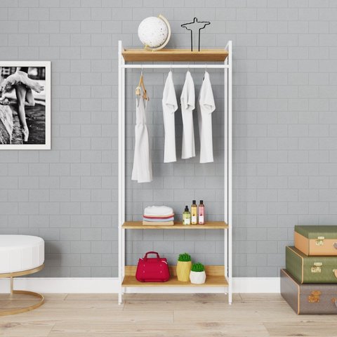 Estante Closet Arara 187x80cm 3 Prateleiras Active Yescasa Marrom/Lâmina Mel/Branca