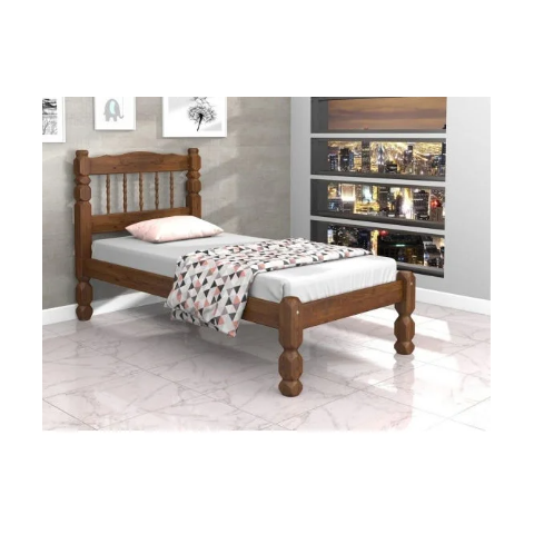 Cama Solteiro Madeira Maciça - Palmo Castanho