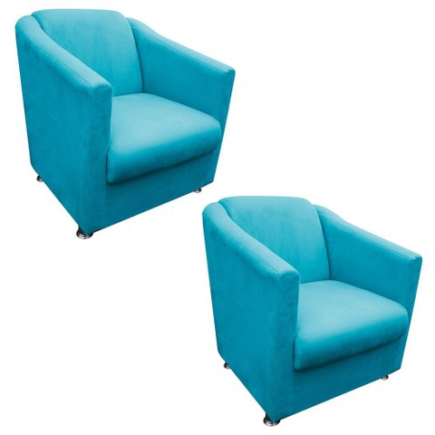 Kit 2 Poltronas Tilla Sala e Escritório Suede Azul Turquesa