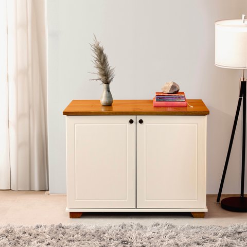 Armário Multiuso 2 Portas Tampo em Madeira Maciça 100cm Ananda CabeCasa MadeiraOriginals